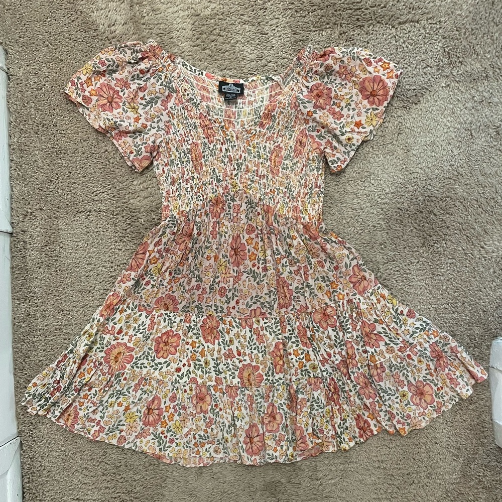 Angie Orange Ruffled Smocked Sundress with Puff Cap Sleeves